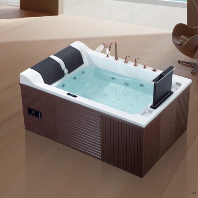 2 person acrylic  free standing whirlpool massage Jacuzzi for outdoor quality massage bath tub made in china with functions TV